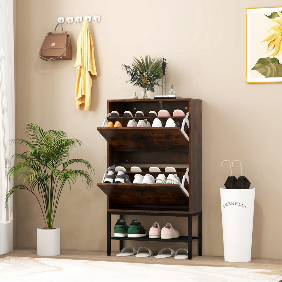 Skoskåp – med flikar och hyllor öppen hylla – 2 4 – Rustik brun