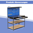 Arbetsbänk – lastkapacitet arbetsbord med perforerad vägg verktyg – 121 x 61 cm 230 kg – Blå