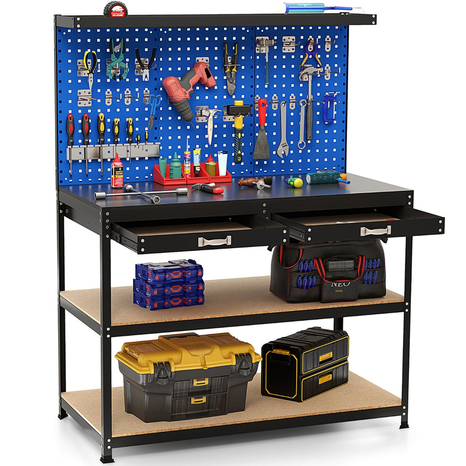 Arbetsbänk – lastkapacitet arbetsbord med perforerad vägg verktyg – 121 x 61 cm 230 kg – Blå