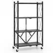 Kraftig – hopfällbar hylla våningar med låsbara hjul – 4 71 x 34 x 126 cm – Svart