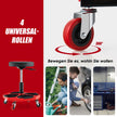 Verkstadsrullstol – med förvaring och universella hjul Lastkapacitet Höjdjusterbar + – 4 150 kg – Röd och svart