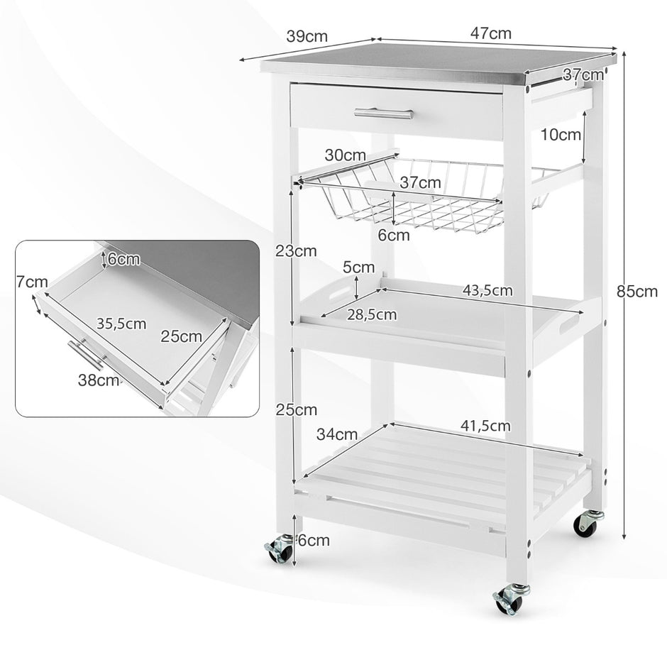Serveringsvagn – Rullande köksö med bänkskiva – 47 x 39 x 85 cm – Vit