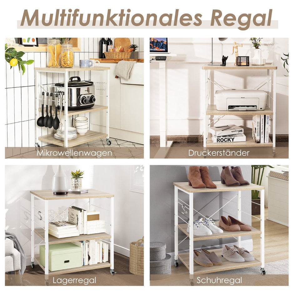 Serveringsvagn – med nivåer justerbar hylla och avtagbara krokar Natural – 3 10 60 x 40 x 73 cm – Natur