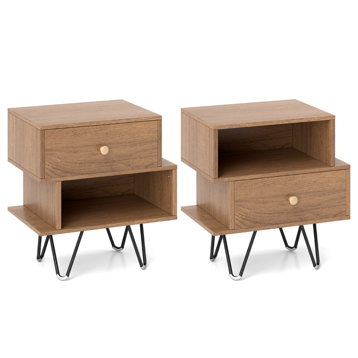 Set – med sängbord avtagbar låda och öppet fack Modernt soffbord från mitten av århundradet – 2 – Natur