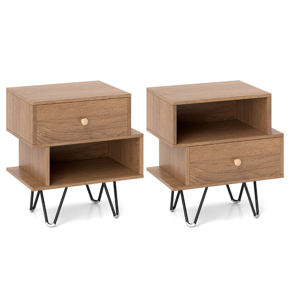 Set – med sängbord avtagbar låda och öppet fack Modernt soffbord från mitten av århundradet – 2 – Natur