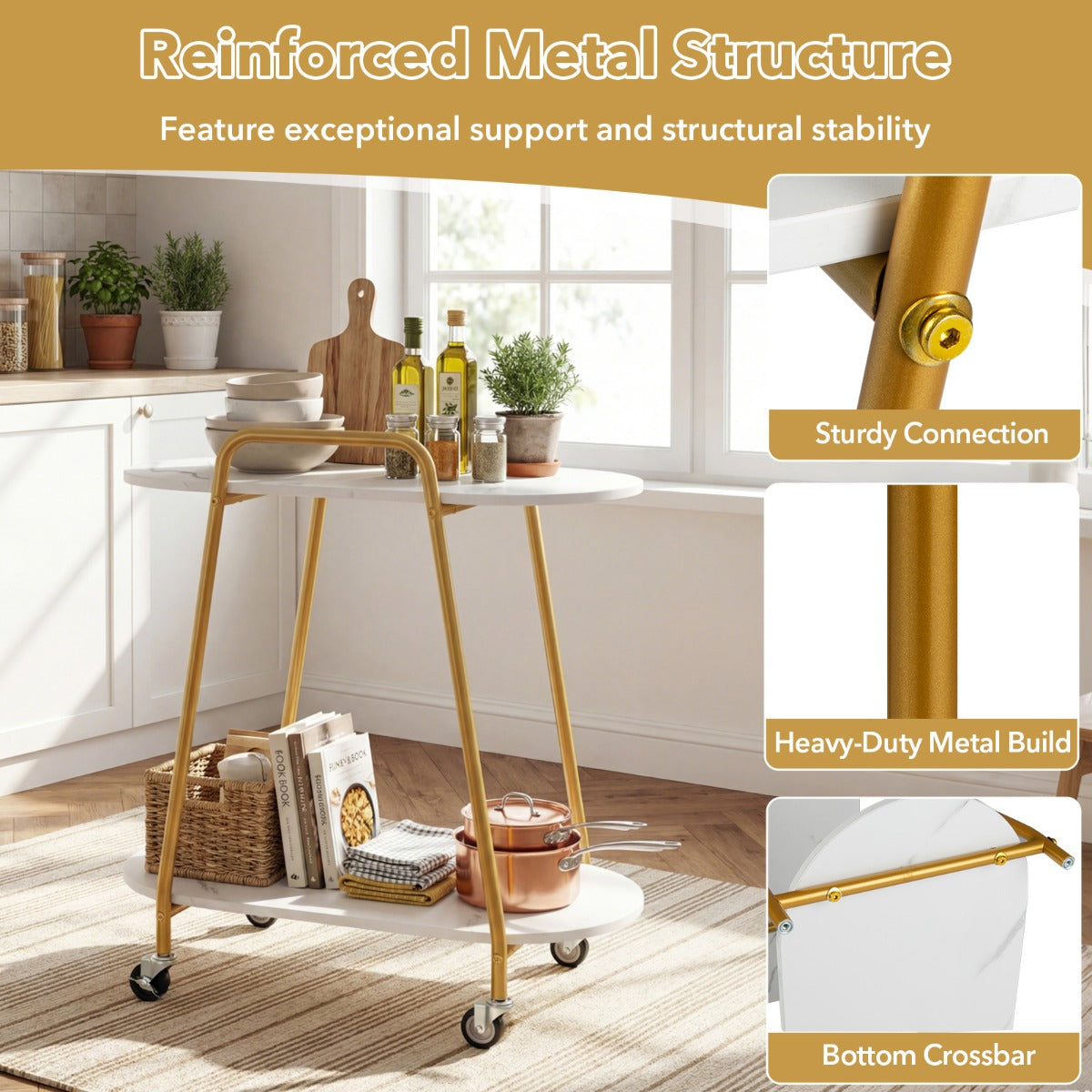 nivåers – rullbar sidobord modern mobilt sängbord med konstmarbletopp – 2 – Vit