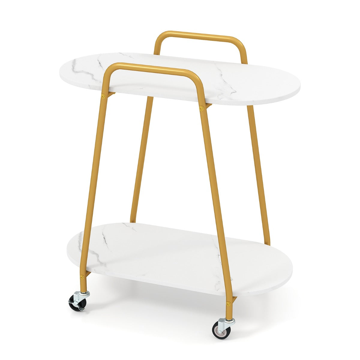 nivåers – rullbar sidobord modern mobilt sängbord med konstmarbletopp – 2 – Vit