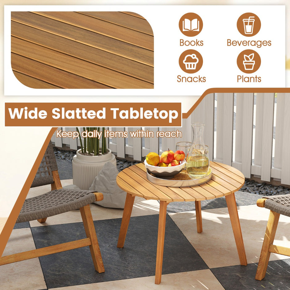 Väderbeständig – Sidobord Av Akaciaträ Rund Trädgårdsbord Balkongbord Kaffebord – 62 x 62 x 40 cm – Natur