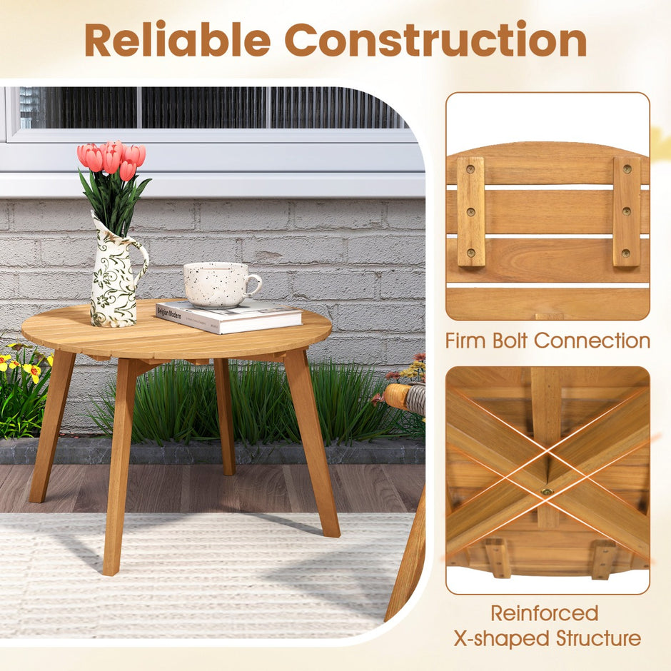 Väderbeständig – Sidobord Av Akaciaträ Rund Trädgårdsbord Balkongbord Kaffebord – 62 x 62 x 40 cm – Natur