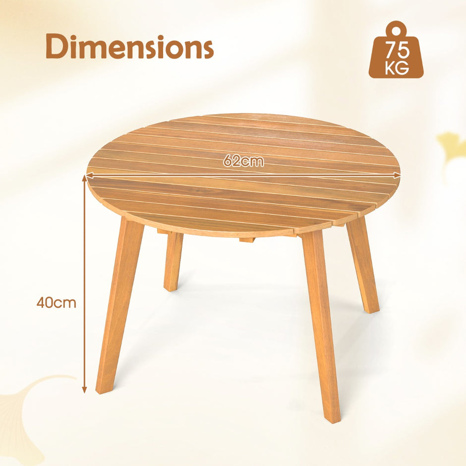 Väderbeständig – Sidobord Av Akaciaträ Rund Trädgårdsbord Balkongbord Kaffebord – 62 x 62 x 40 cm – Natur