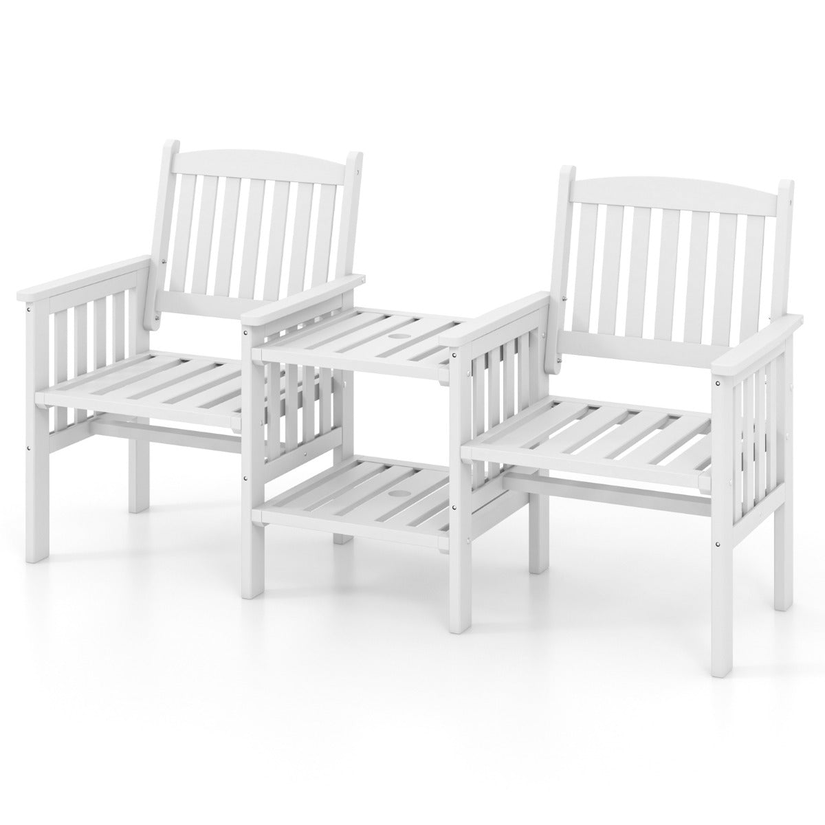 Trädgårdsbänk – med bord sits paraplyhål träbänk av granträ upp till – 2 5 cm 330 kg 165 x 60 x 88 cm – Vit