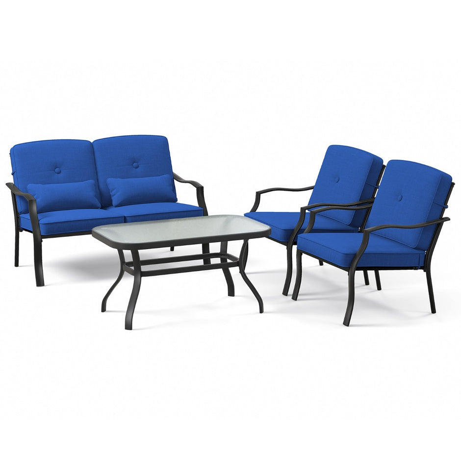 delat – set Trädgårdsmöbler Utemöbler med sits, rygg och midjekuddar Trädgårdsset – 4 – Blå