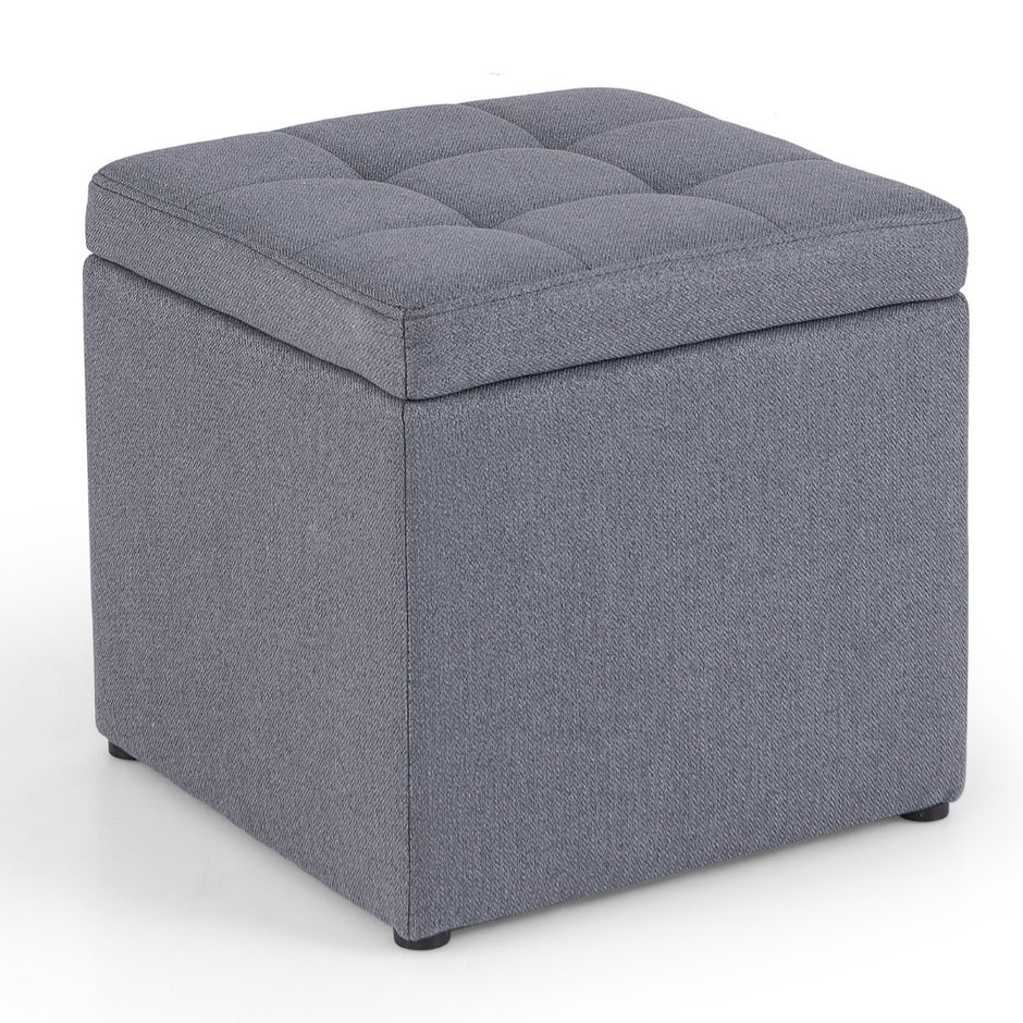Pall – med förvaringsutrymme klädd lock grått – 40 x 40 cm – Grå