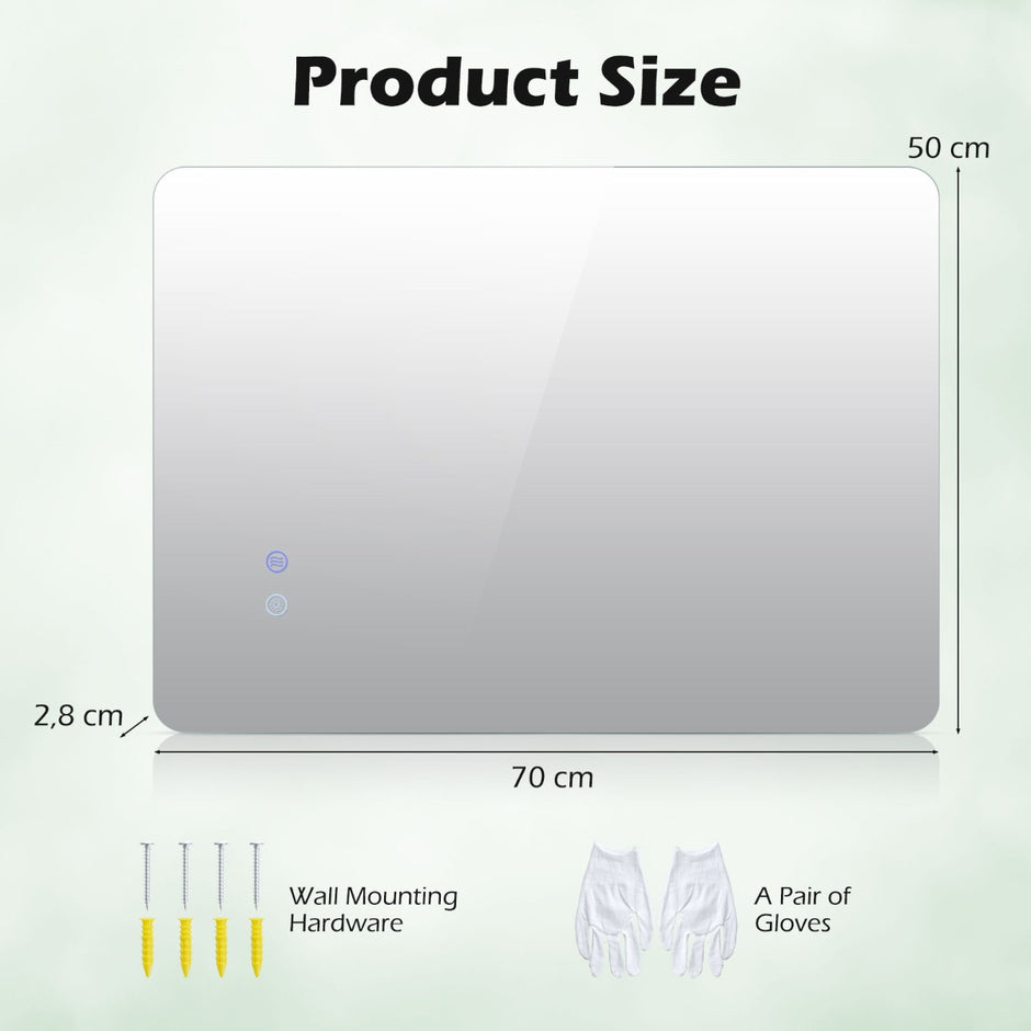 Rektangulär – LED belyst Spegel Väggmonterad – 70 x 50 cm – Silver