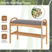 Skohylla – i bambu vånings skohyllsystem med stoppad sitskudde och Natur – 2 70 x 31,5 x 51 cm – Grå