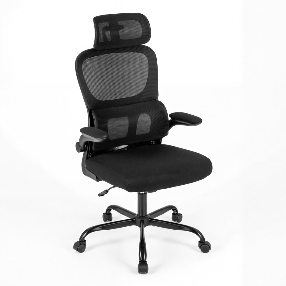 Ergonomisk – kontorsstol skrivbordsstol med ländryggstöd Justerbar huvudstöd – Svart