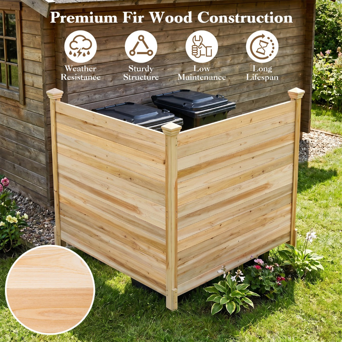 Tvådelad – skyddshäck trädgårdshäck av gran utomhus trähäck med tre stolpar naturfärg – 119 x 119 cm – Natur