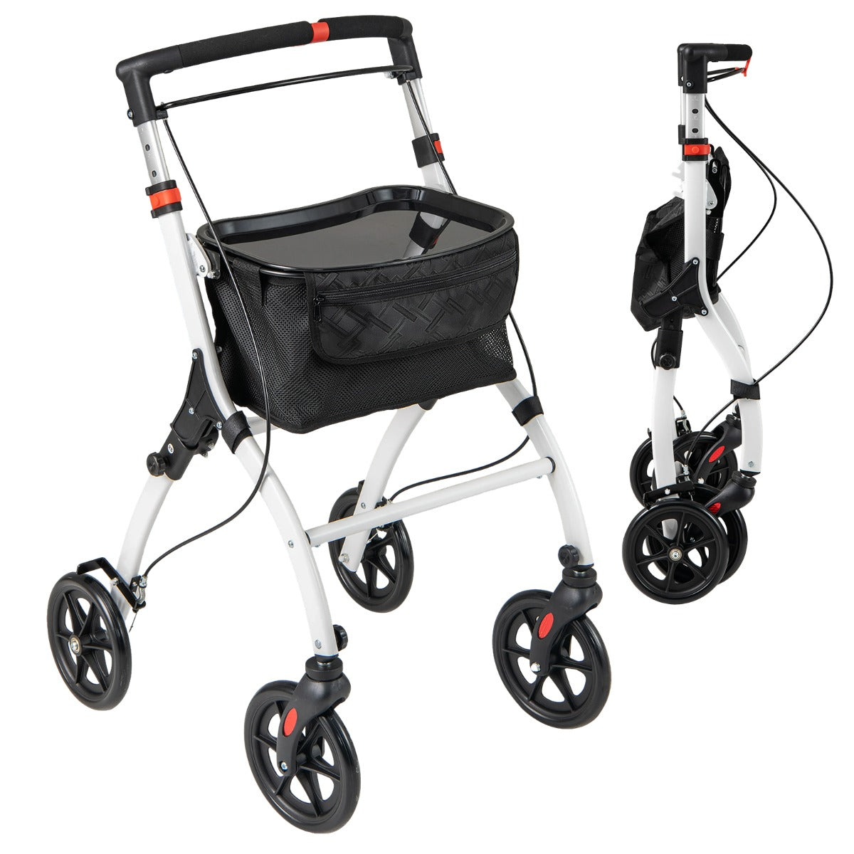 Smal – rollator med vägs höjdjusterbar och bricka hjul bromsar gånghjälp – 5 4 – Svart