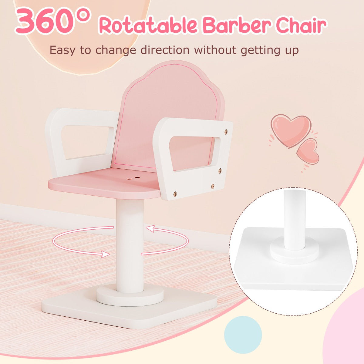 Barns – sminkbord med drejastol och frisörvagn frisörbord justerbar belysning – Rosa