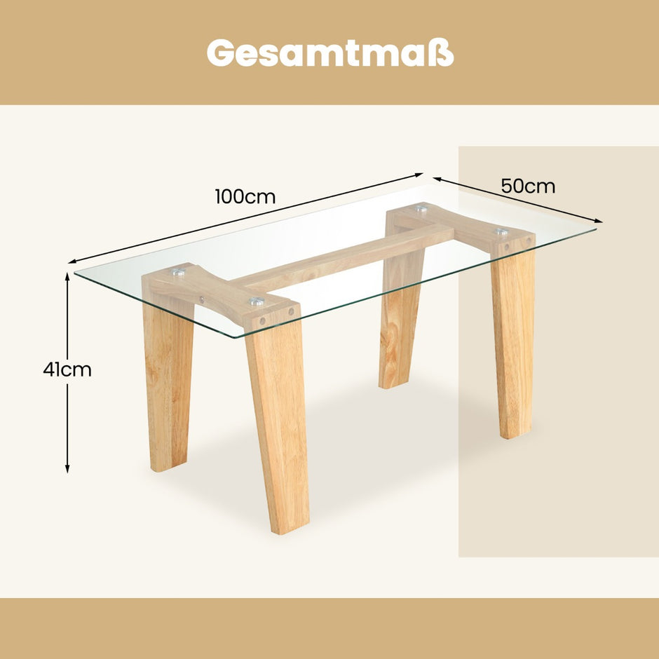 Soffbord – i glas med ben av gummiträ Rektangulärt sidobord i – Natur