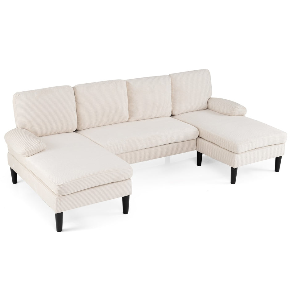 U – formad soffa för personer, Cloud med tyg i kord, modern – 5-6 – Beige