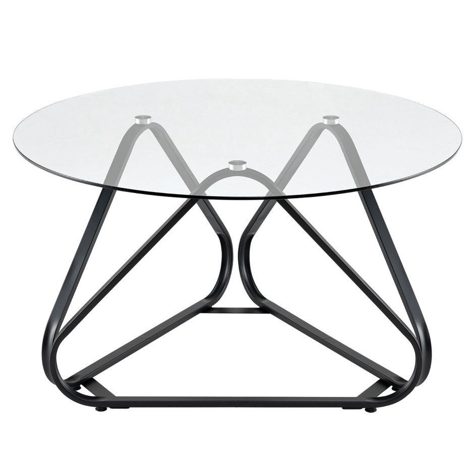 Runt – soffbord med härdat glas och metallram Modernt Sidobord – Svart