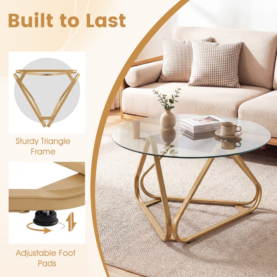 Runt – soffbord med härdat glas och metallram Modernt Sidobord Gyllene – Guld