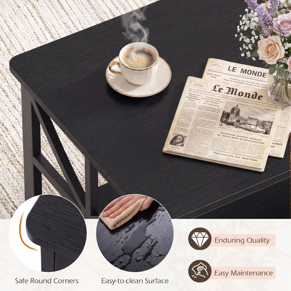Industriell – lantlig soffbord med öppet hyllfack, nivåers accentbord, kaffebord – 2 – Svart