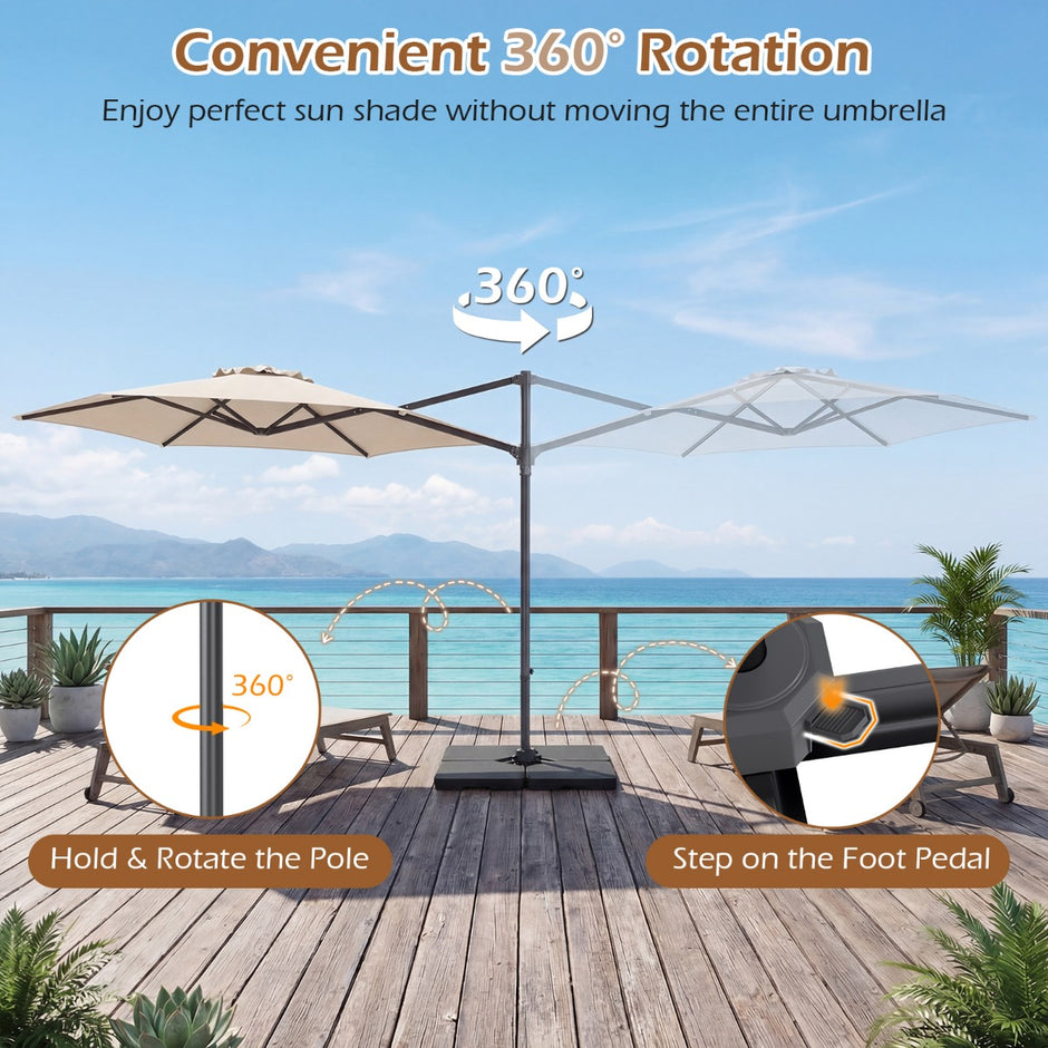 Solskärm – Uthängd med 360° rotation ventilationsöppning korsfot vev – 3 m – Beige