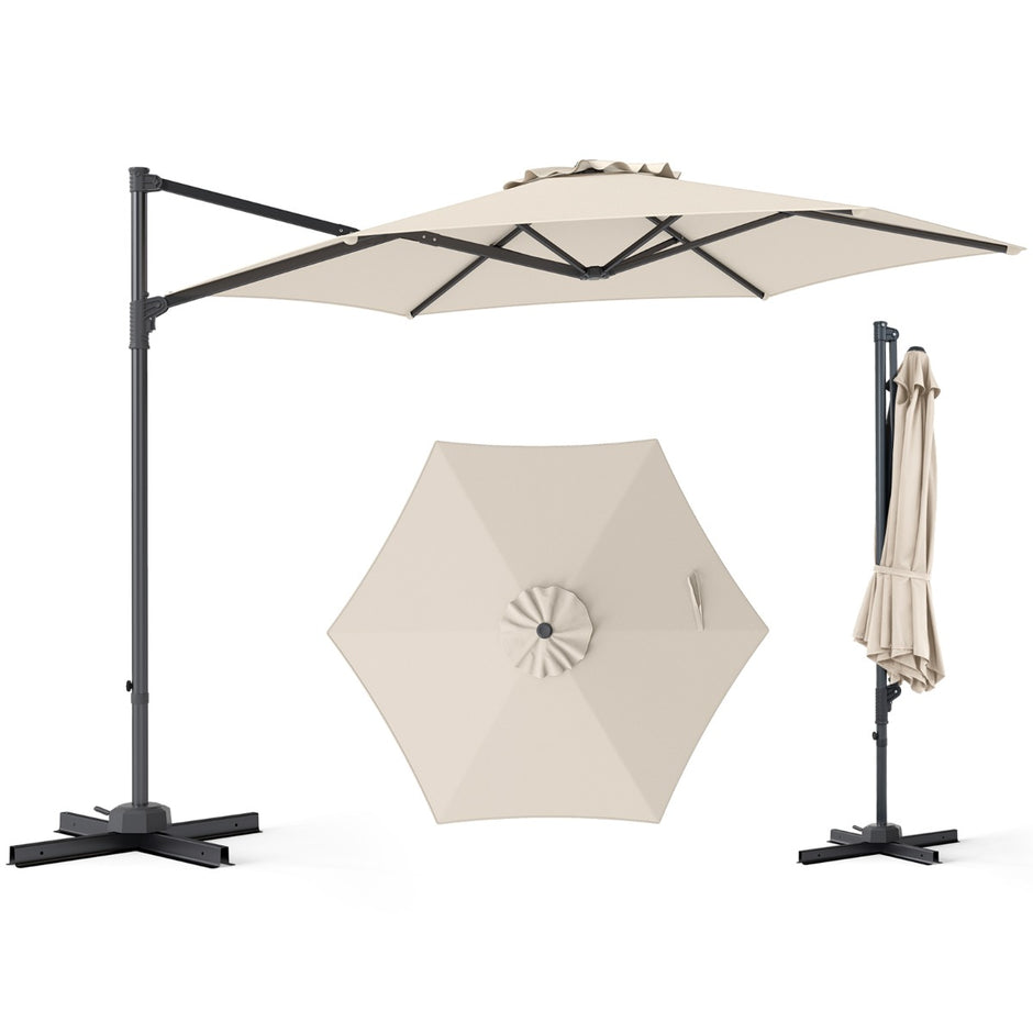 Solskärm – Uthängd med 360° rotation ventilationsöppning korsfot vev – 3 m – Beige