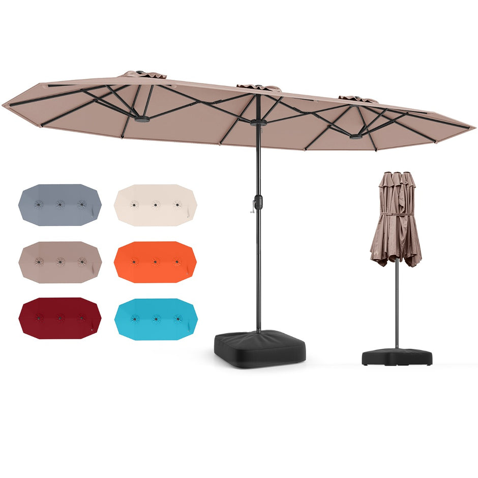 Dubbel – parasoll med stativ, solskydd UPF 50+, – 400 x 200 cm – Brun