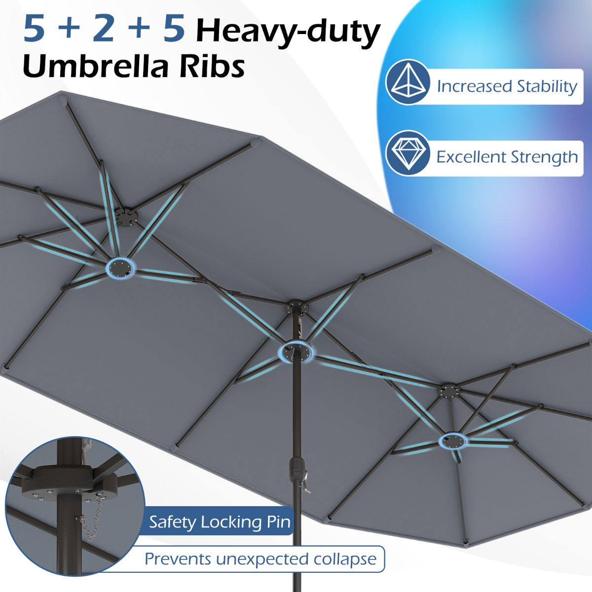 Dubbel – parasoll med stativ, solskydd UPF 50+, – 400 x 200 cm – Grå