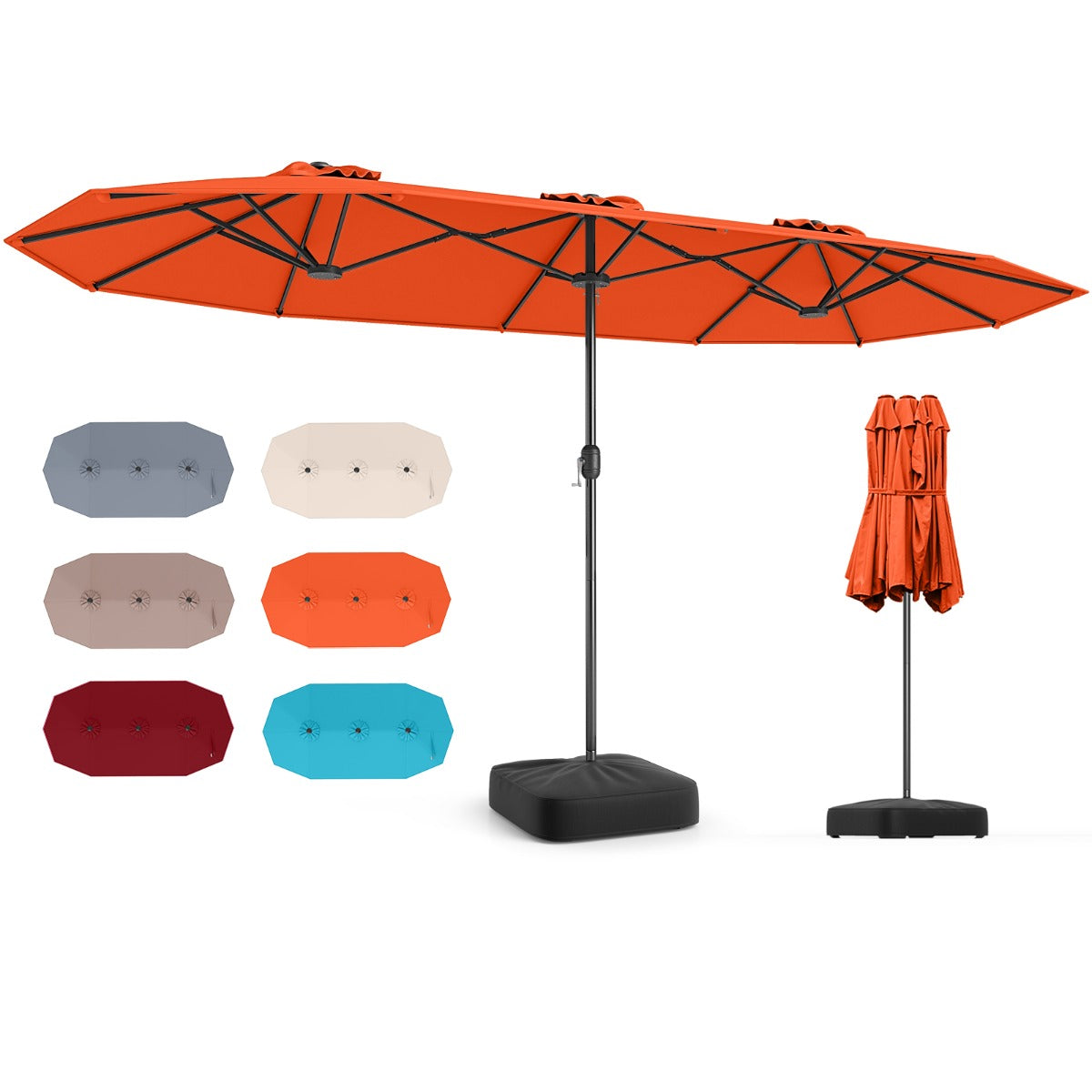 Dubbel – parasoll med stativ, solskydd UPF 50+, – 400 x 200 cm – Orange