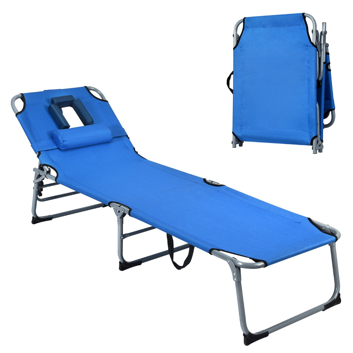 Solsäng – Vikbar strandsäng – 194 x 60 x 36-86 cm – Blå