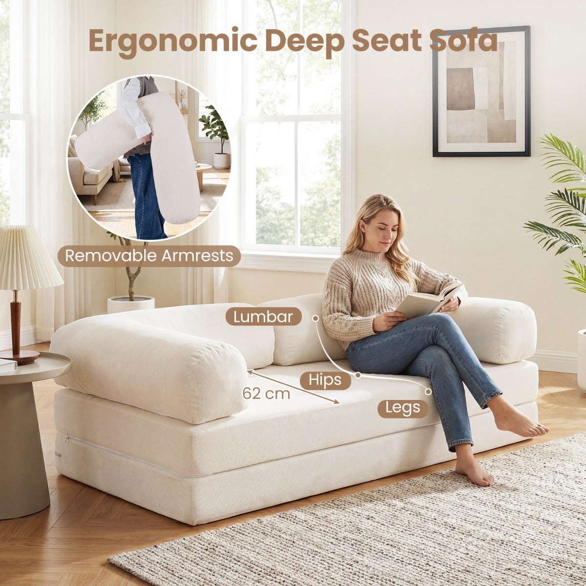 sits – sovsofa sovfåtölj med avtagbara armstöd och ryggstöd vikbar – 2 – Beige