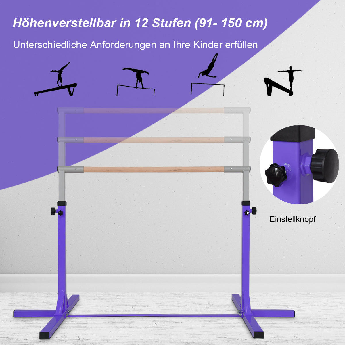 Gymnastik – Horisontell Stång Höjdjusterbar Heavy Duty Rosa/Blå/ – Lila