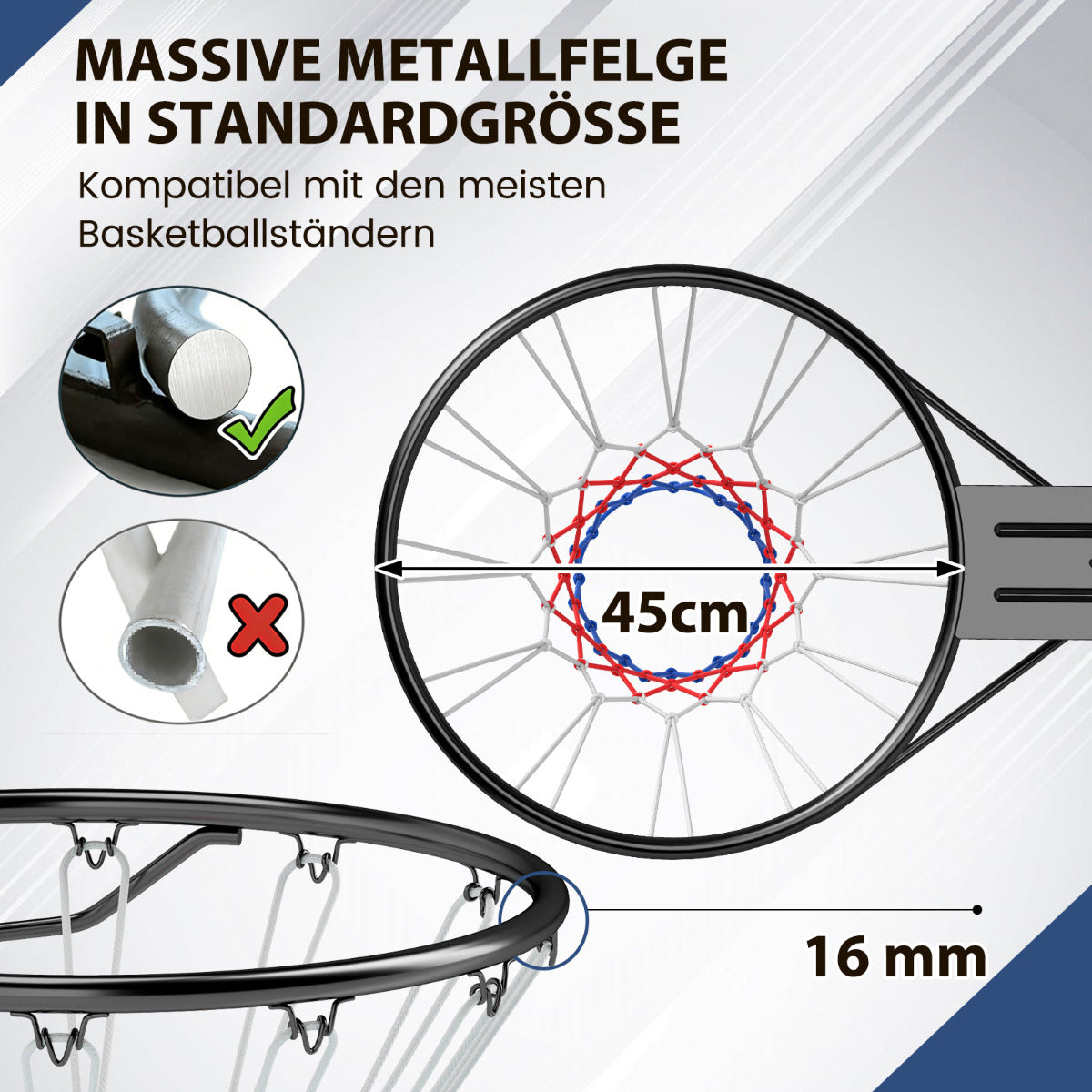 Inomhusbasketkorg – med ring och nät Mini för – Ø 45 cm – Svart