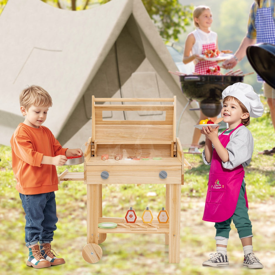 Barns – Grill Lek Set med Mat och Verktyg Tillbehör Köksset – Natur