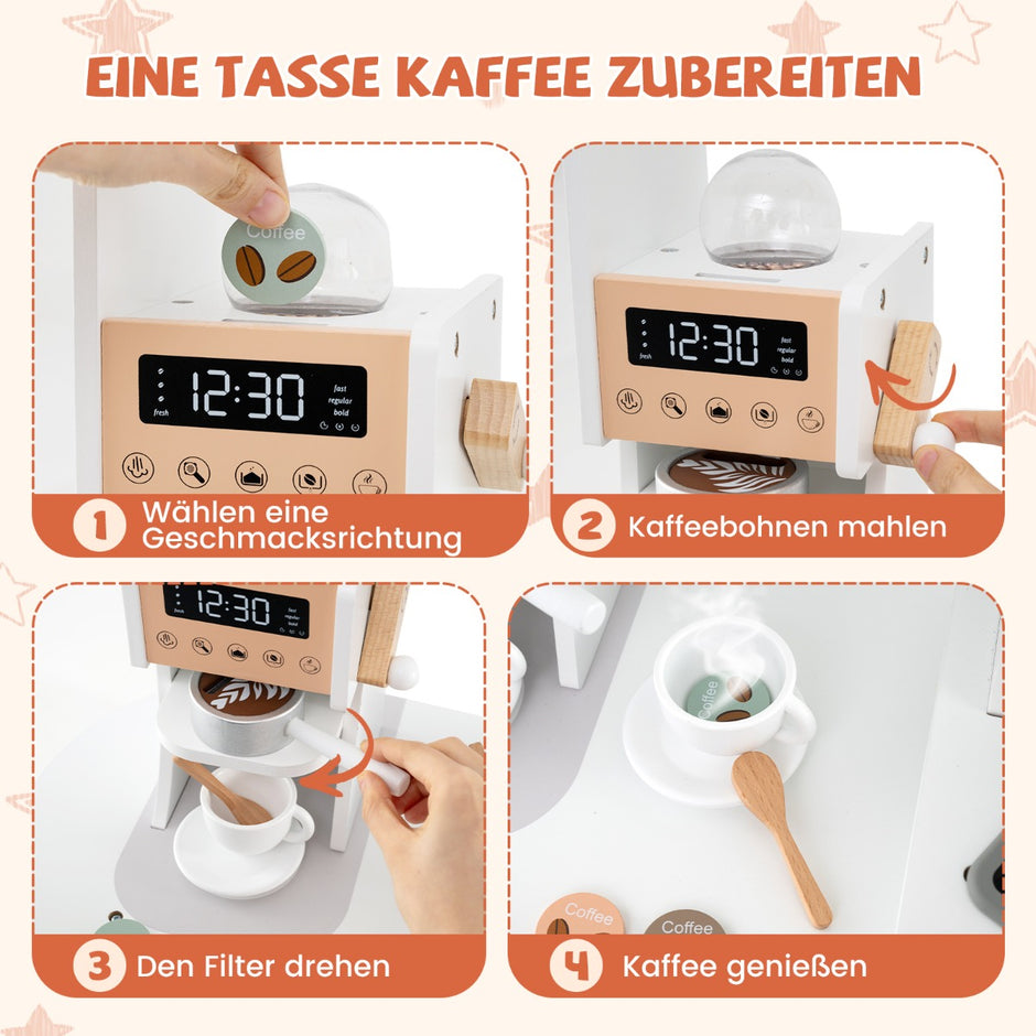 Hörnlekök – i trä med Ljud och Ljus Kaffemaskin Rutschkana Småbarnskök Lekset – Vit