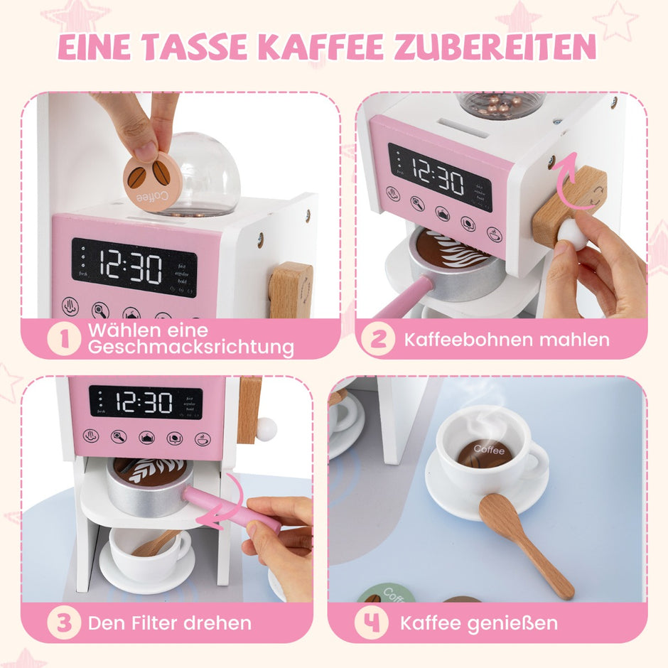 Hörnlekök – i trä med Ljud och Ljus Kaffemaskin Rutschkana Småbarnskök Lekset – Rosa
