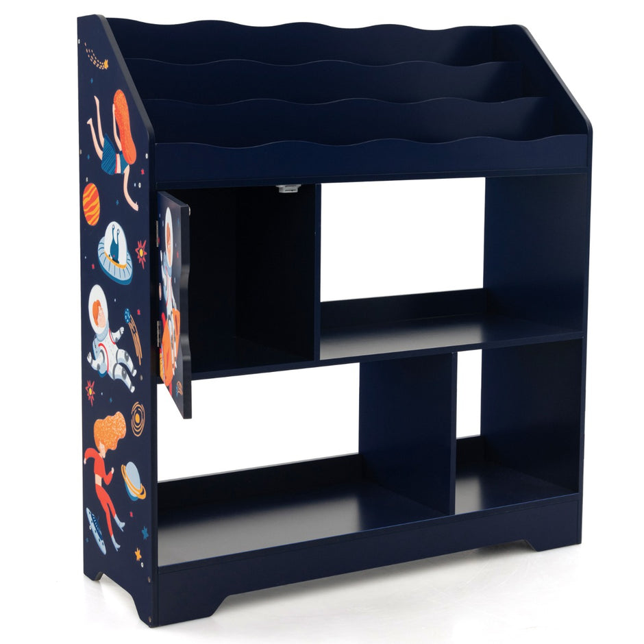 i – leksakshylla med förvaringsfack och dörr vånings barnhylla Bokhylla – 3 1 3 93 x 30 x 100 cm – Blå