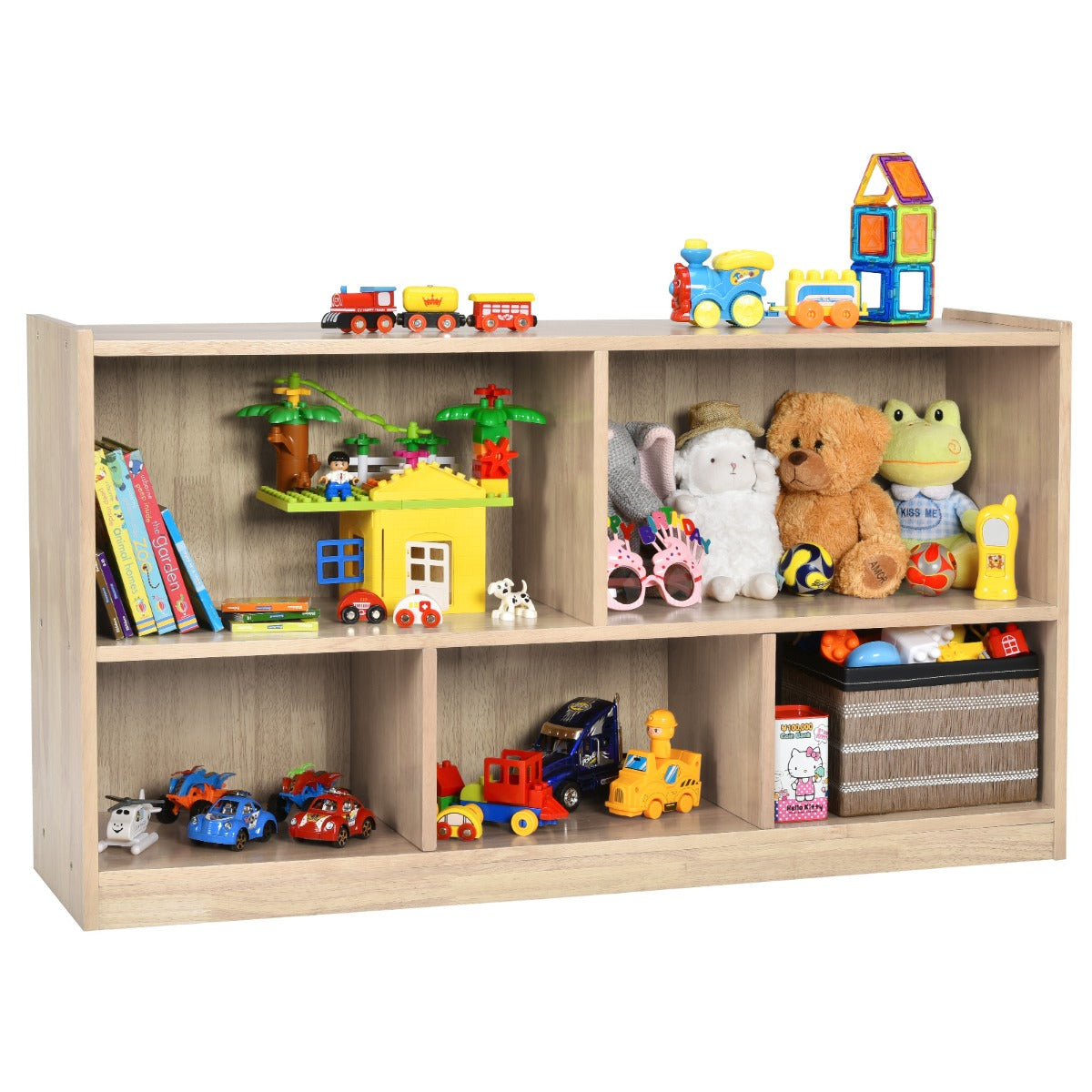 Träleksaksskåp – barnhylla med fack – 5 111 x 30 x 61,5 cm – Natur