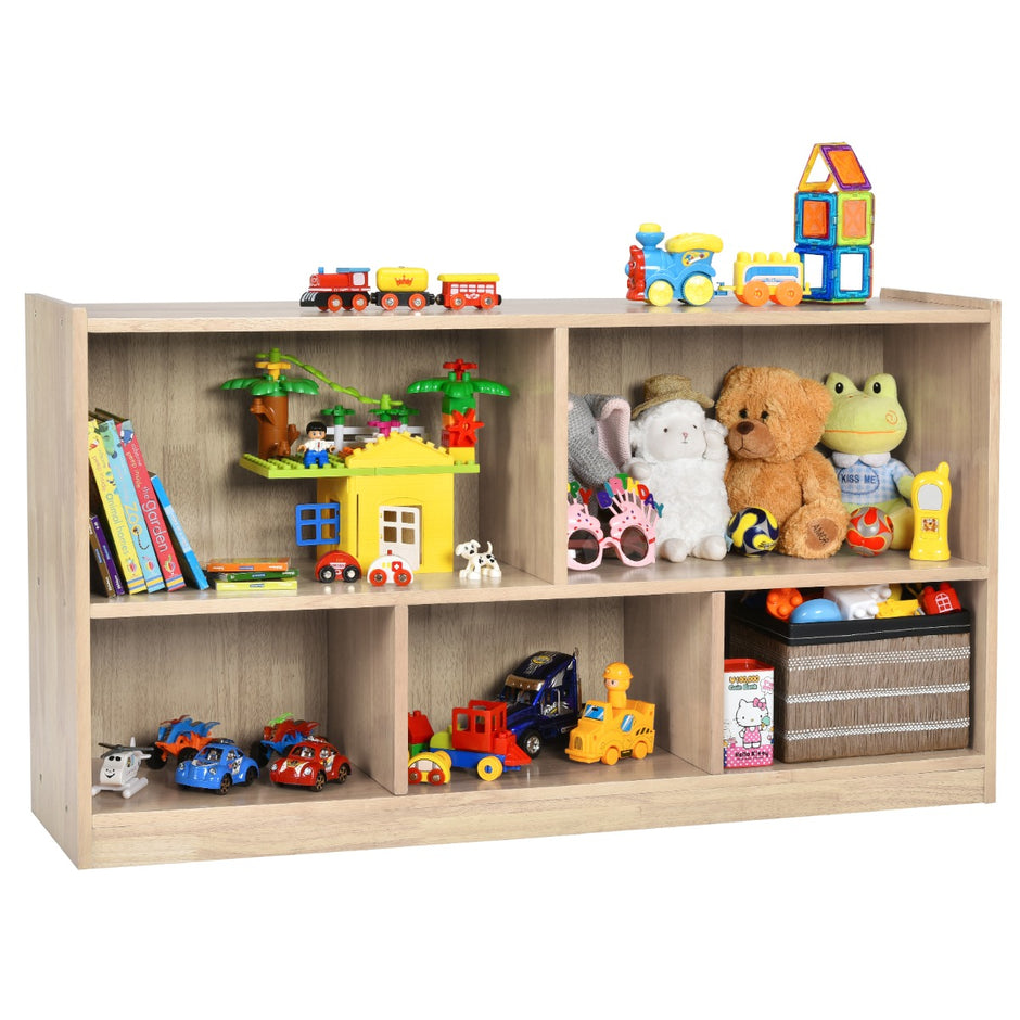 Träleksaksskåp – barnhylla med fack – 5 111 x 30 x 61,5 cm – Natur