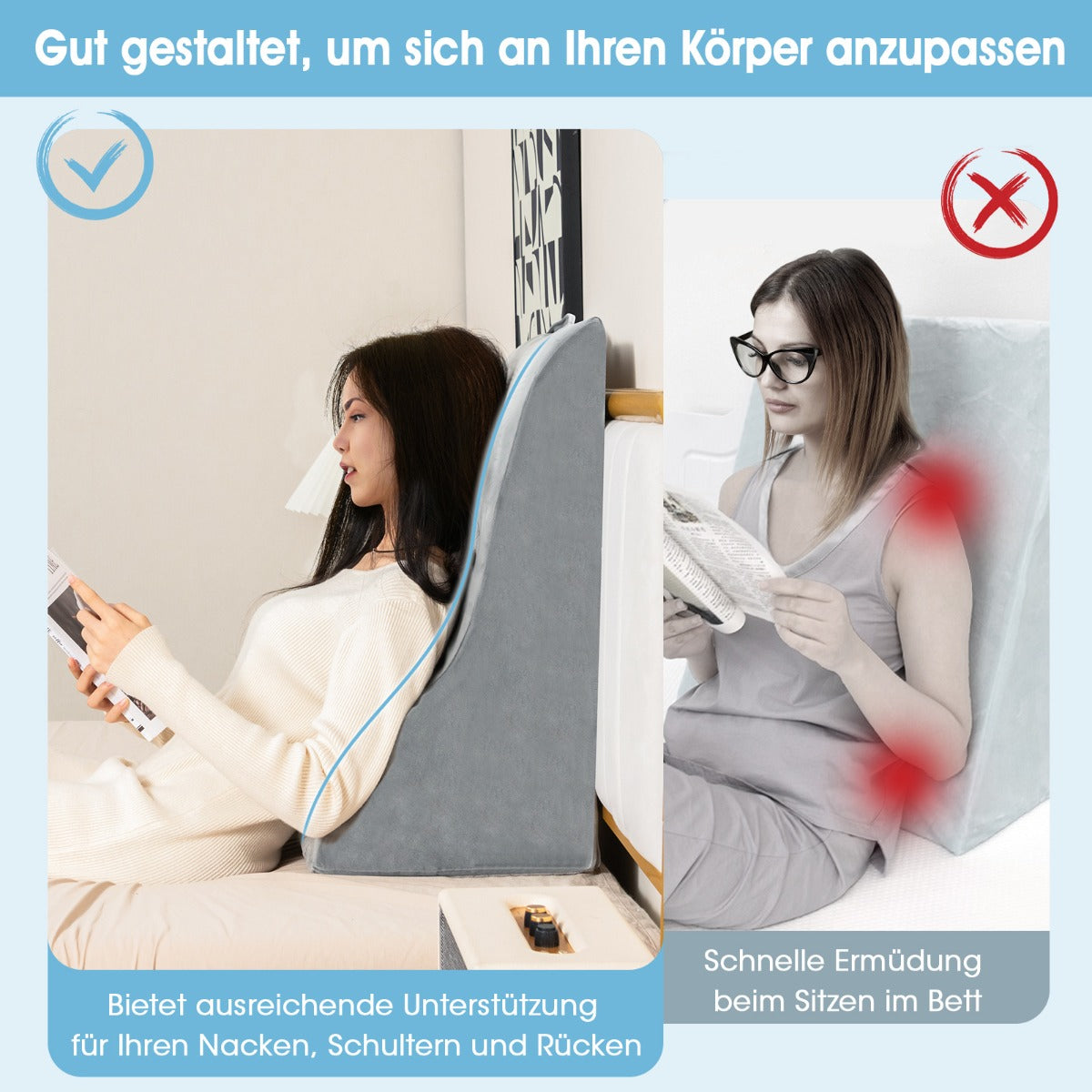 Läskudde – för säng och soffa med tvättbar överdrag Venkudde höjande ben – Grå