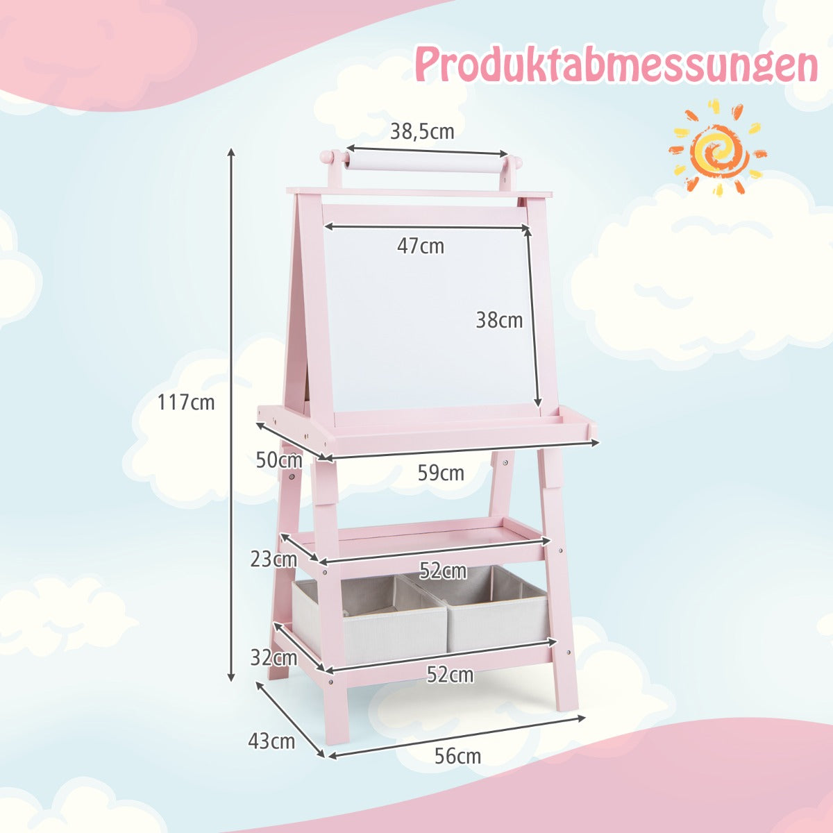 i – barnstafli dubbelsidig whiteboard och svarta tavla ritpapper – 3 1 – Rosa