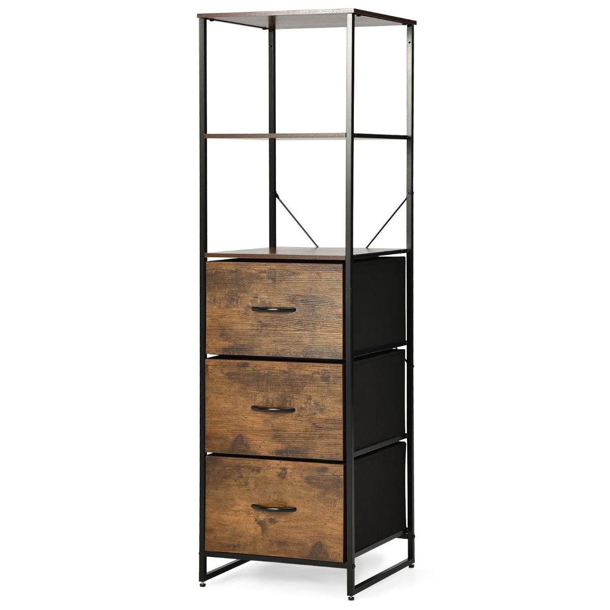 Ståhylla – Bokhylla Förvaringsskåp med lådor – 43 x 39 x 156 cm – Brun