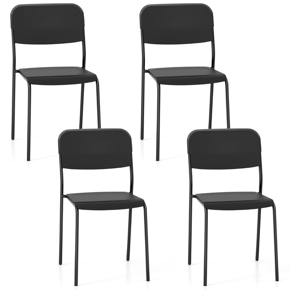 Set – med matstolar ryggstöd och metallben Stapelbara köksstolar i PP – 4 – Svart