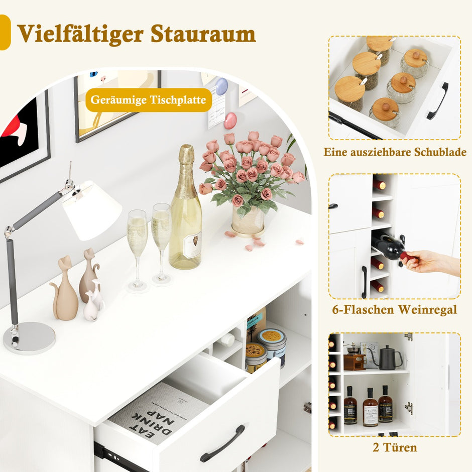 Skänk – med flaskors vinhylla och låda dörrar Modernt vinbarsskåp – 6 2 – Vit