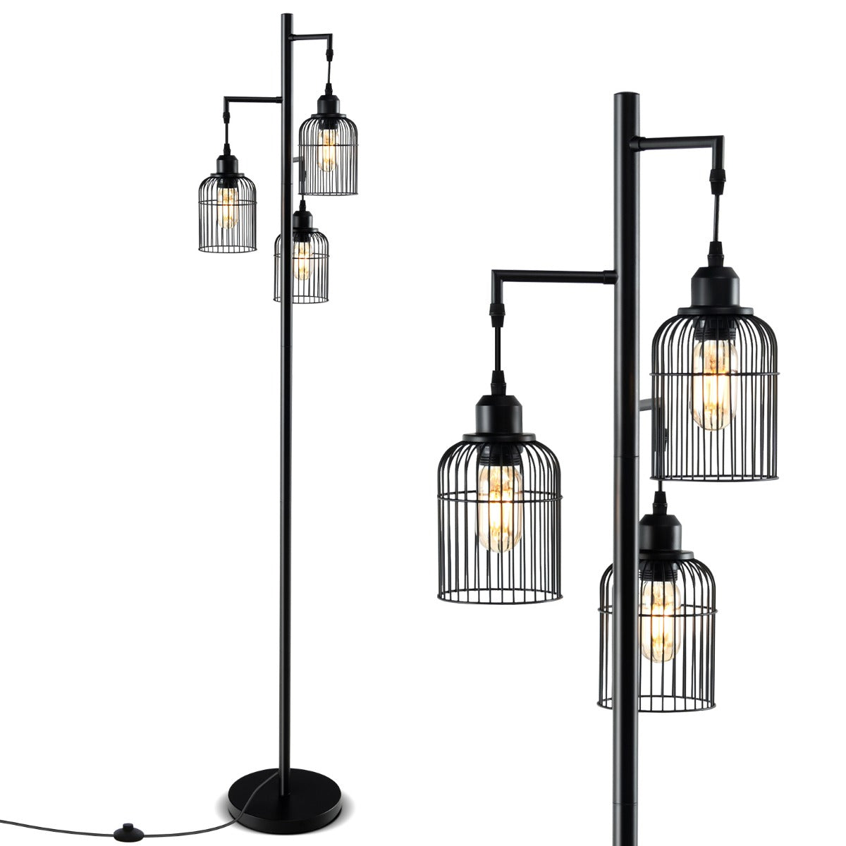 Modern – golvlampa industriell med lampskärmar fotkontakt – 169 cm 3 25 x 169 cm – Svart