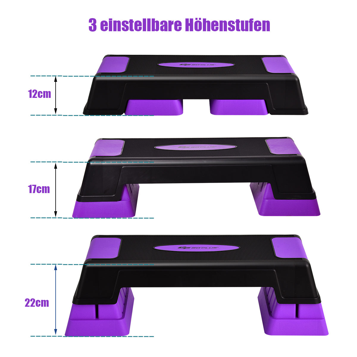 Höjdjusterbar – aerob stepper med nivåer fitness – 3 12 / 17 / 22 cm – Lila